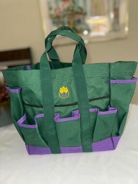 Cutco Garden Tools Green Purple Canvas Multi Pocket Tote Bag Organizer Carrier 💚